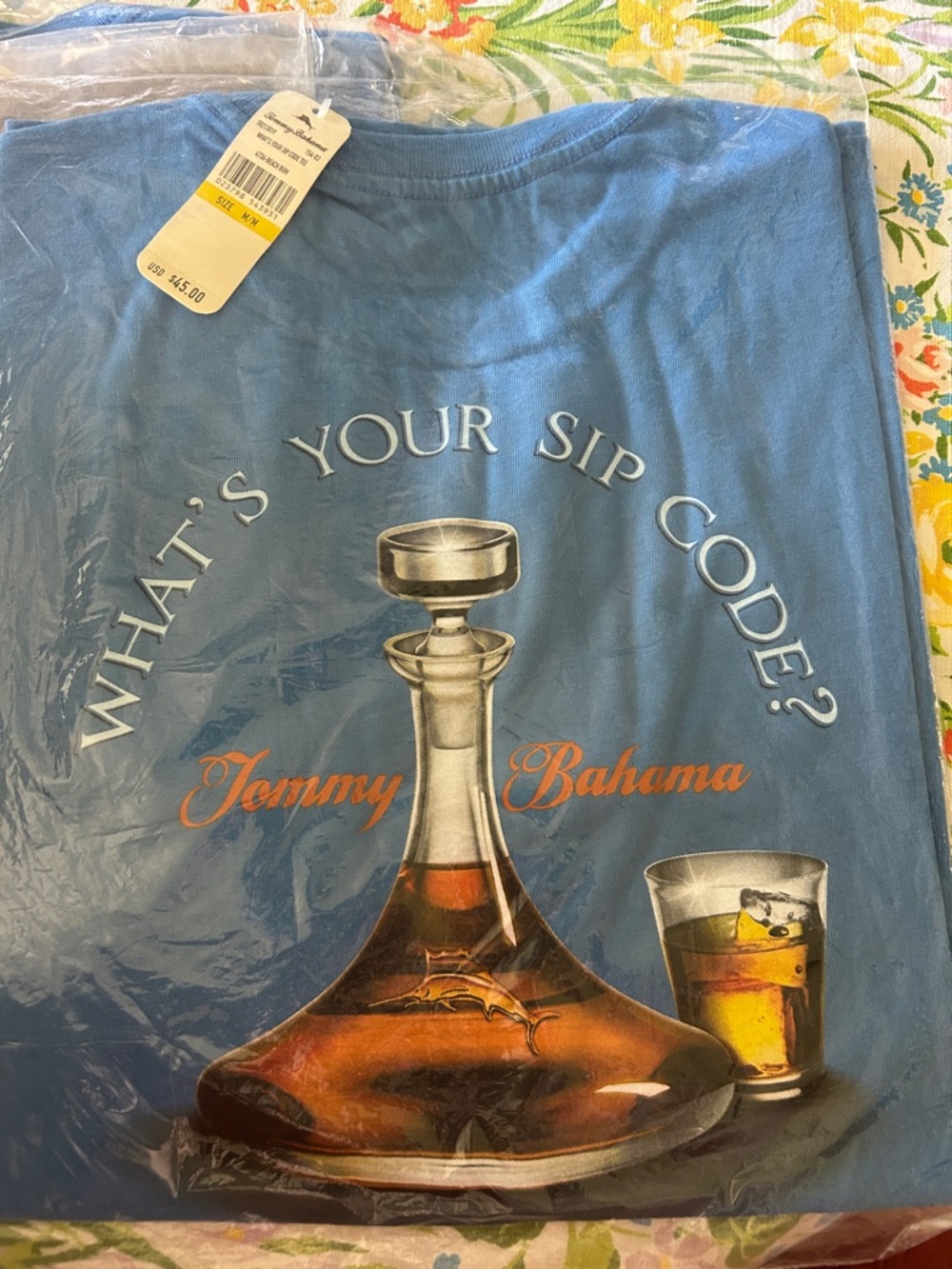 Tommy Bahama Blue Graphic Decanter & Glass Tee